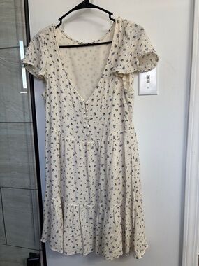 Cream Floral V-Neck Button-Front Dress